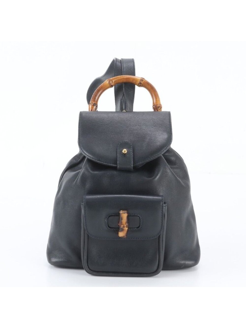 Gucci Bamboo Leather Backpack Shoulder Bag Black